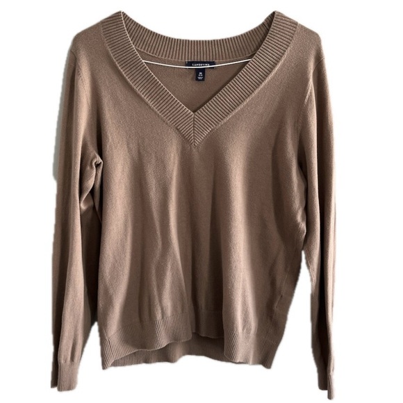 Lands' End Sweaters - Lands’ End Women V Neck Sweater Lightweight Knit Tan Brown Medium 10-12